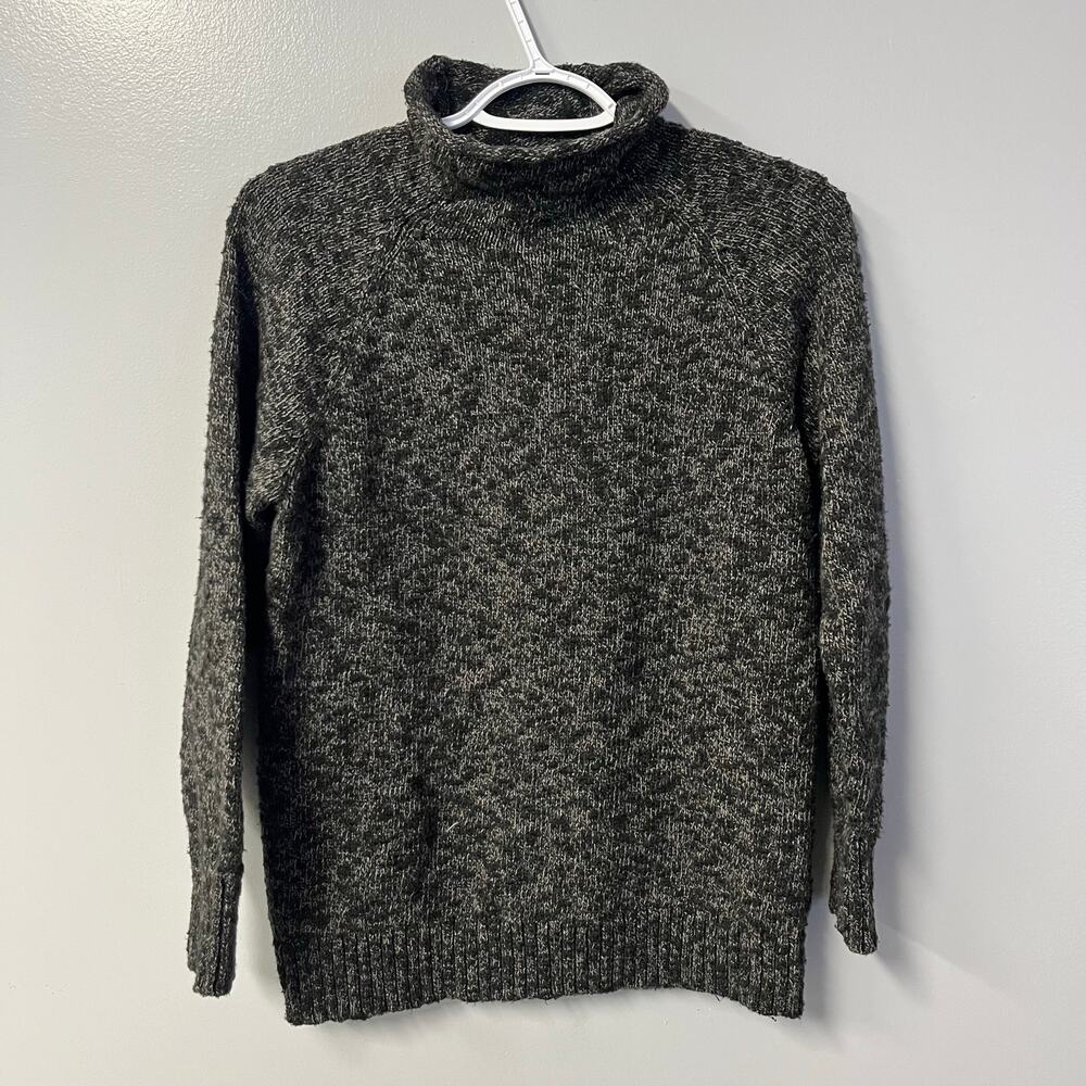 l.l. bean funnel neck marled grey black sweater size medium knit winter cozy